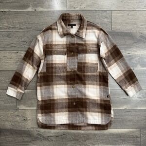VTG Banana Republic Shirt Mens Medium Brown Plaid Wool‎ Blend Button Up Shacket